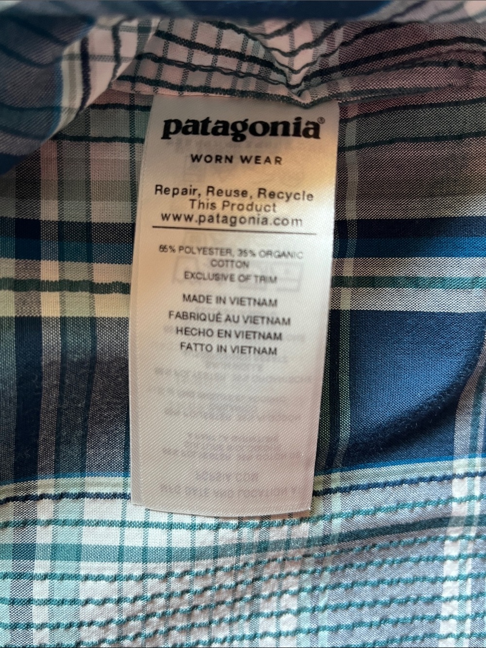 Patagonia Worn Wear Eco Plaid Hiking Trail Shirt Organic Cotton Poly Men’s M - Picture 8 of 11